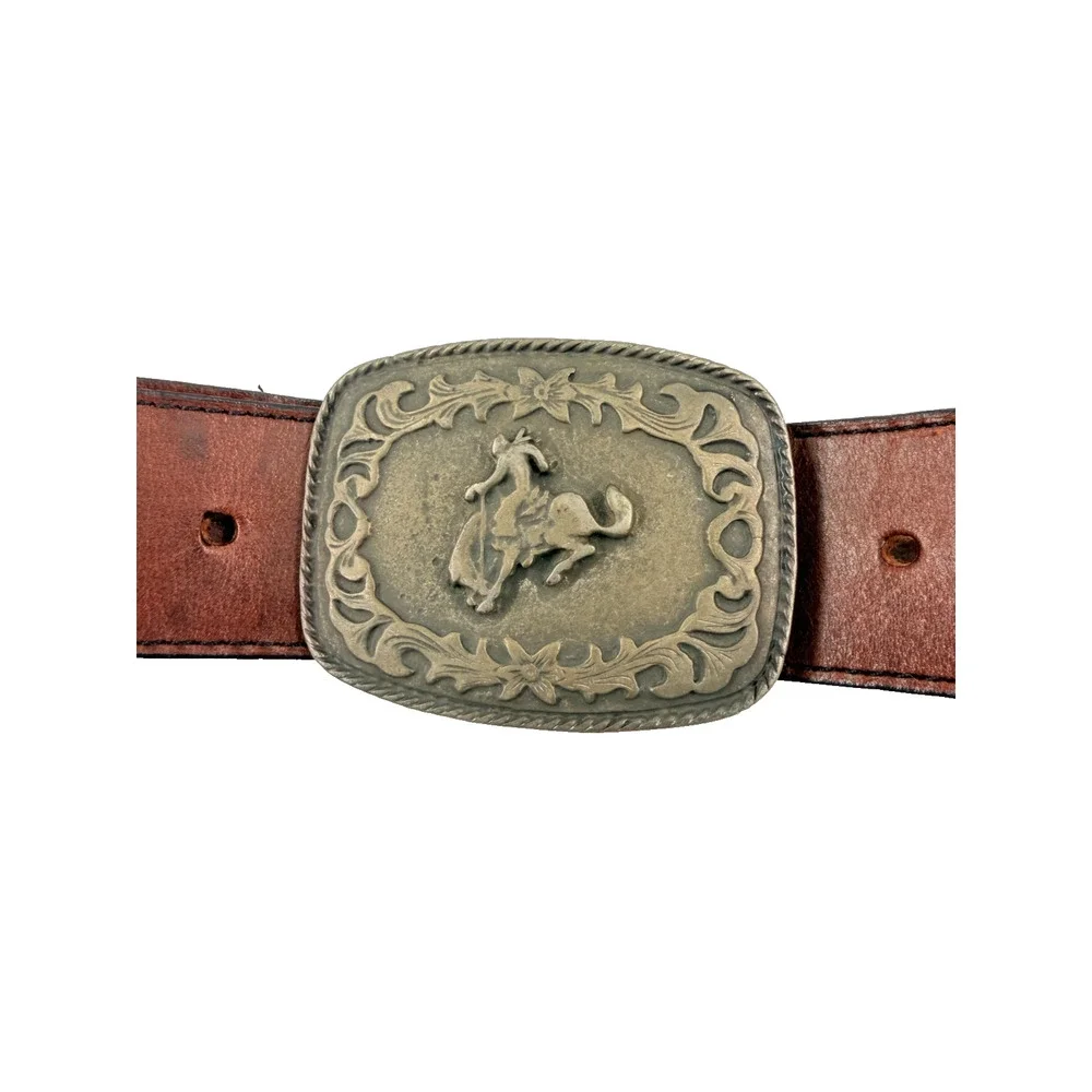 Vintage Western Brown Leather Horse Buckle Belt Sz 26 Rodeo Cowboy Cowgirl Ranch